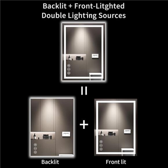 24X32 LED Bathroom Mirror with Lights, Anti-Fog, Dimmable, Backlit + Front Lit - Picture 5 of 7